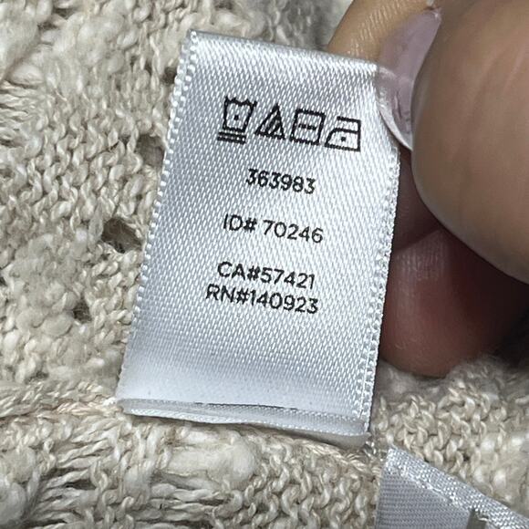 Loft Women’s Cotton Linen Beige Open Front Pointelle Cardigan Sweater Medium - Picture 6 of 8